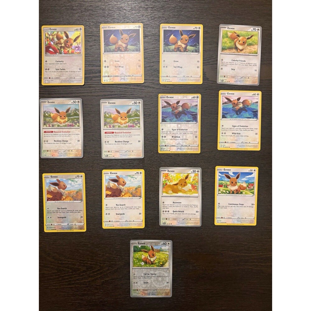 Pokémon TCG Eevee 13 Card Lot Reverse Holo + Foil & Regular (English)